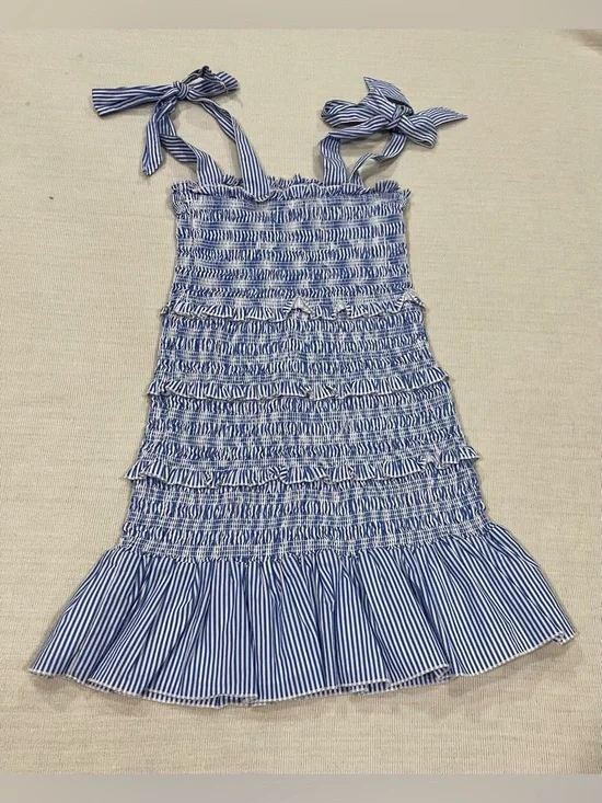 KatieJ NYC Girl's (Tween) Evan Smocked Dress Blue/White Stripes Size Small - Picture 3 of 5